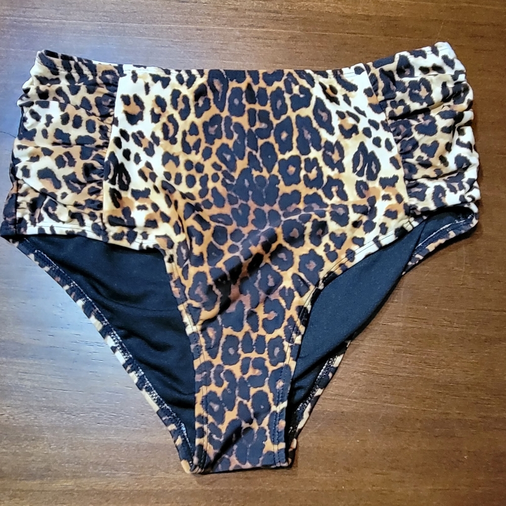 Coral Tropics Leopard Print High Waisted Biniki Bottom
